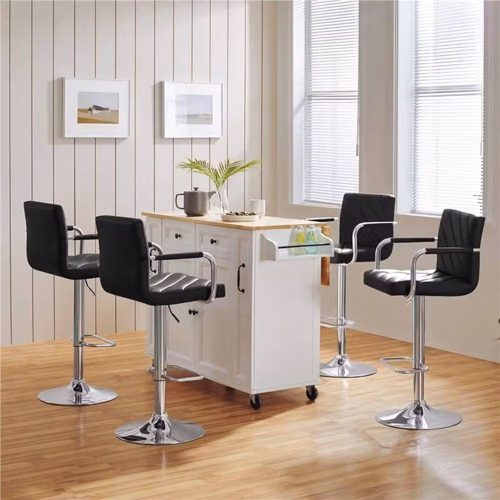 FORGEVIO Set of 2 Adjustable Swivel Bar Stools in Black PU Leather with Backrest – 4