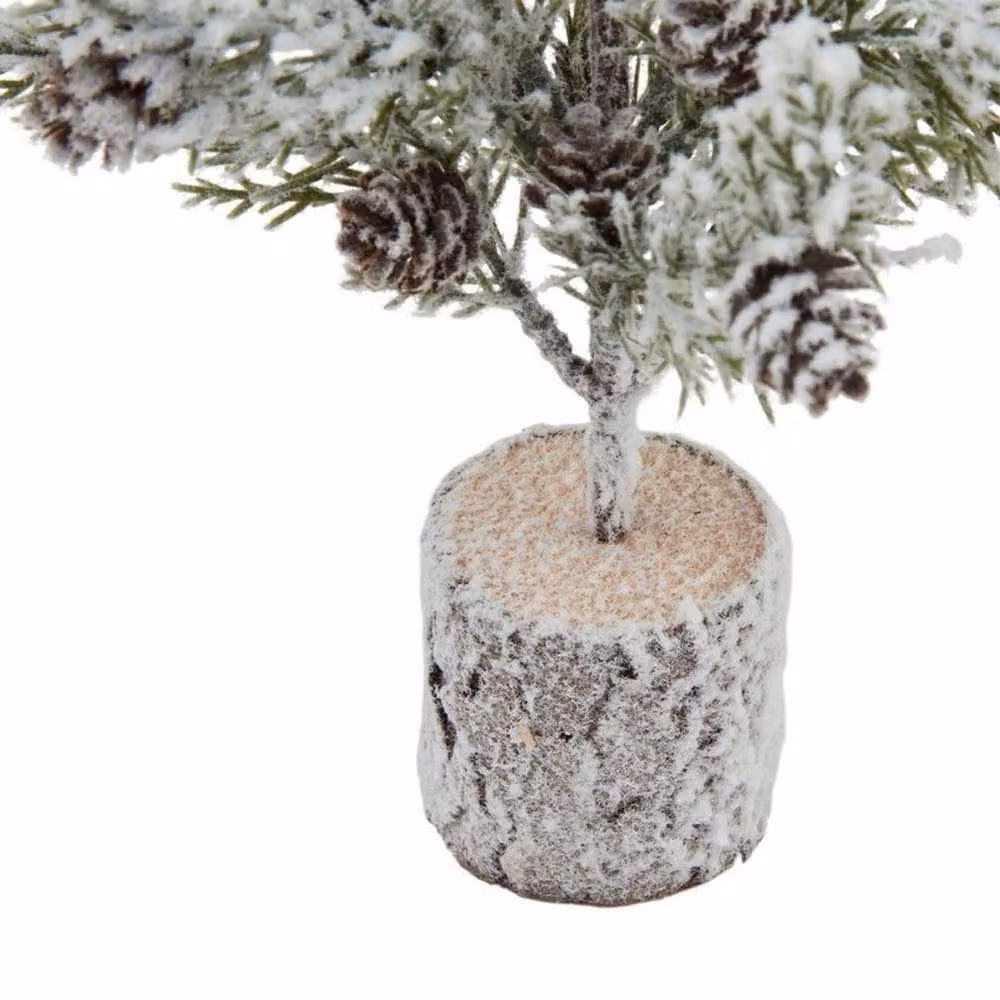 Lemon Pavilion Small Snowy Fir Tree with Pinecones in Wood Log, Green and Brown, Height: 30 cm – 2