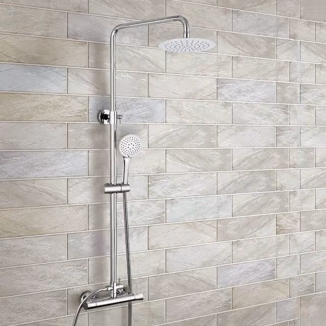 Nes Home Exposed Thermostatic Dual Control Shower Mixer Set in Chrome Silver