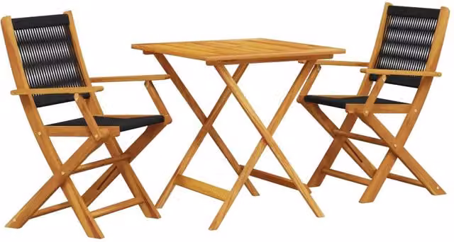 Berkfield Home 3 Piece Bistro Set in Black Polypropylene and Acacia Wood