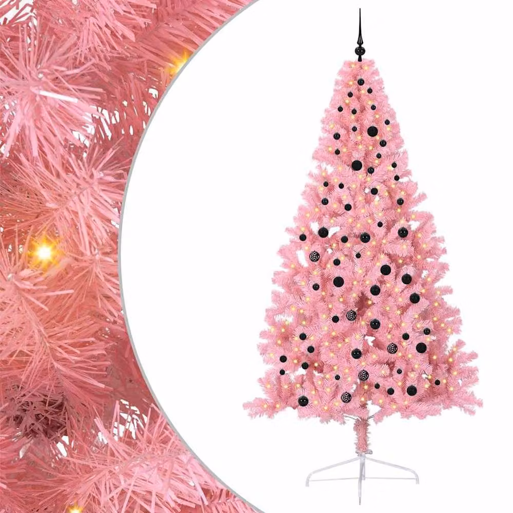 Berkfield Home Artificial Pre-lit Pink Christmas Tree with 300 LEDs, Height: 240 cm – 2