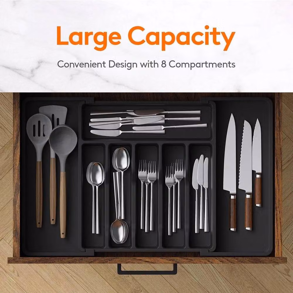 NESTLUNE Black Extendable Cutlery Drawer Organiser and Utensil Tray – 5