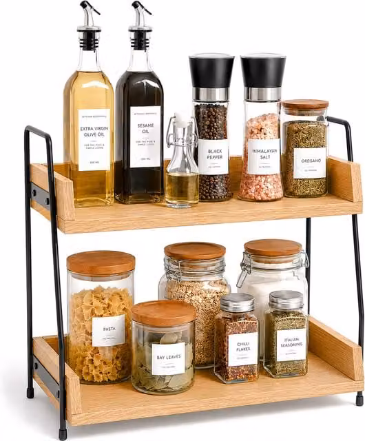 Innoteck 2 Tier Wooden and Metal Countertop Organiser in Brown