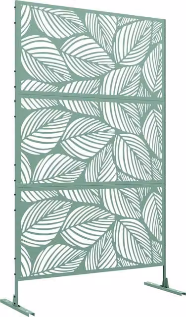 Outsunny Metal Decorative Privacy Screen Outdoor Divider, Green Leaf, Steel, H: 198 cm x W: 120 cm x D: 45 cm – 1