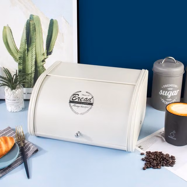 Livingandhome White Galvanised Steel Sliding Lid Bread Bin