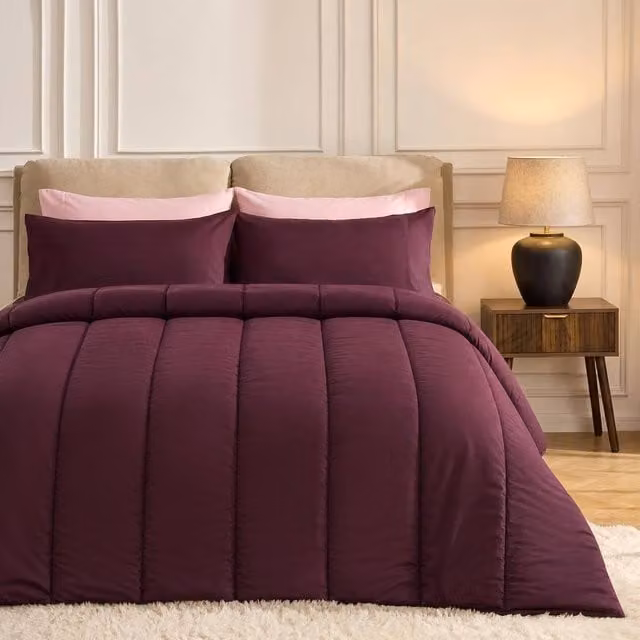 OHS Plain 10.5 TOG Coverless Duvet and Pillowcase Bedding Set in Purple, King Size