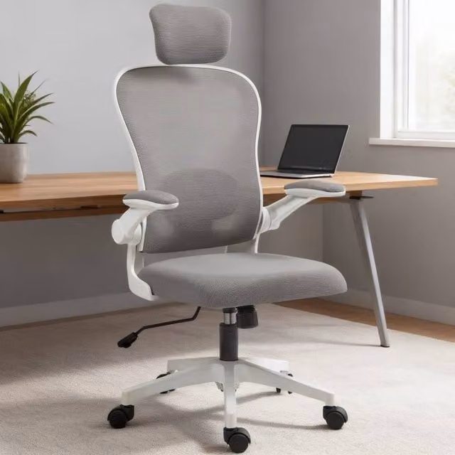 ERGOVEXA Executive Office Chair in Grey Fabric with Headrest and Armrests