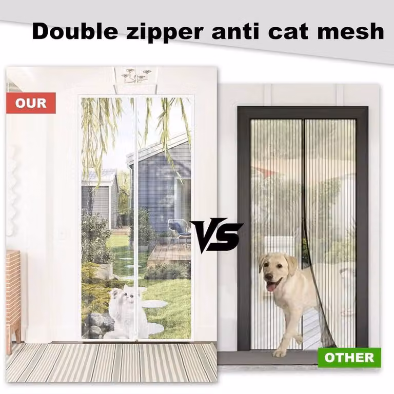 FLAVORA Black Magnetic Zip Pet Screen Curtain, W: 100 cm, H: 130 cm
