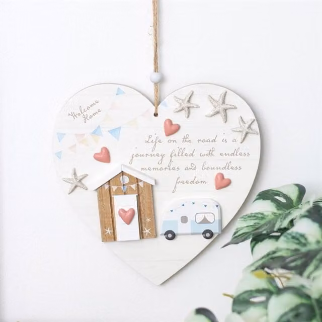 KDMK Life on the Road Shell Caravan Heart Wall Decor in White Wood