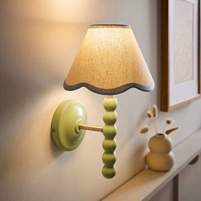 ValueLights Bobbins Sage Wall Light with Trim Scallop Shade in Blue