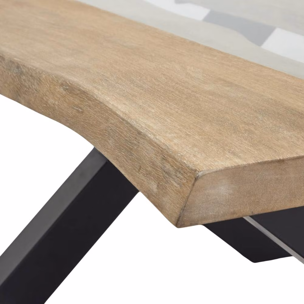 Wyld Haus Vouvant Live Edge Mango Wood and Glass Coffee Table with Black X Frame Base in Natural, W/D/H: 70 x 45 x 39.6 cm – 6