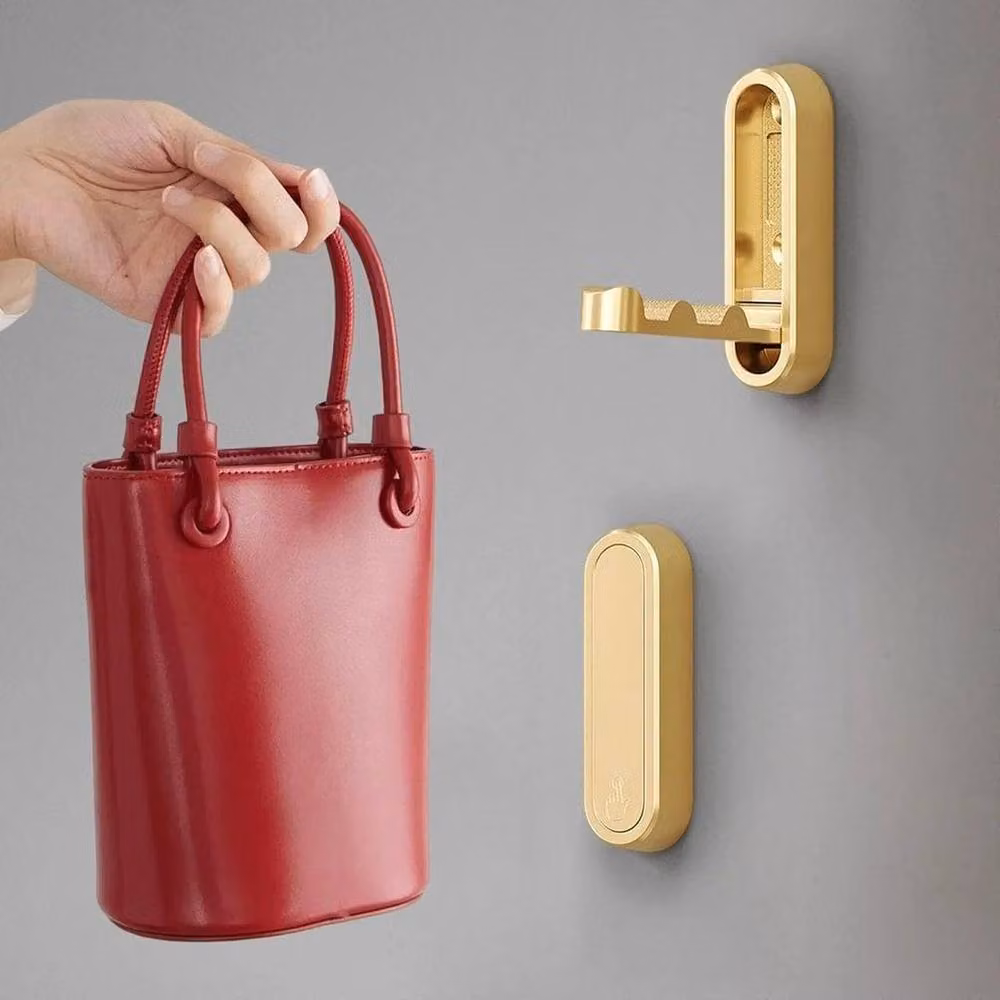 FLAVORA Gold Metal Folding Wall Mounted Clothes Hanger Set of 2, Width: 50 cm – 3