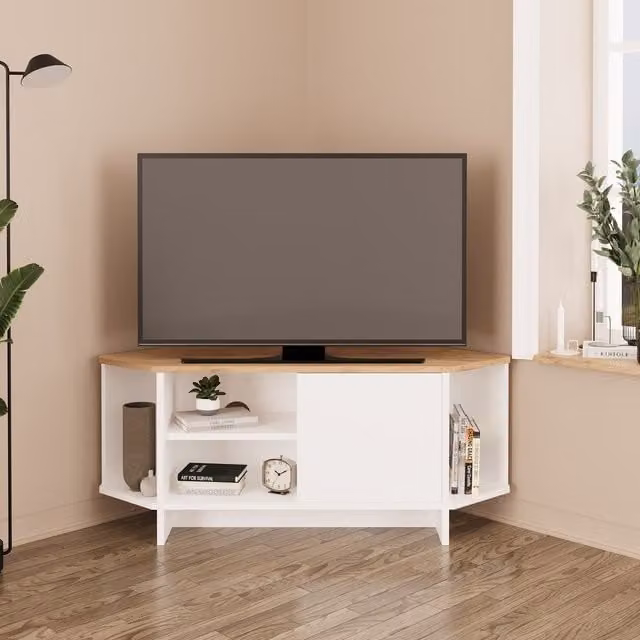 Bimossa Teo Corner TV Stand in Oak and White