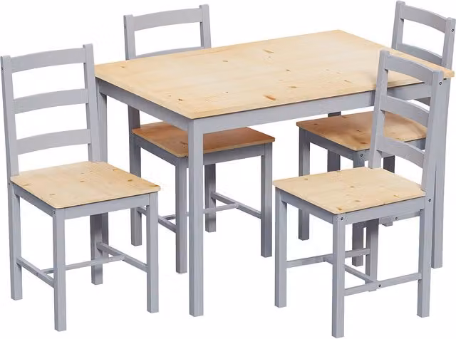 Vida Designs Rustic Rectangular Dining Set with 4 Chairs in Grey and Pine