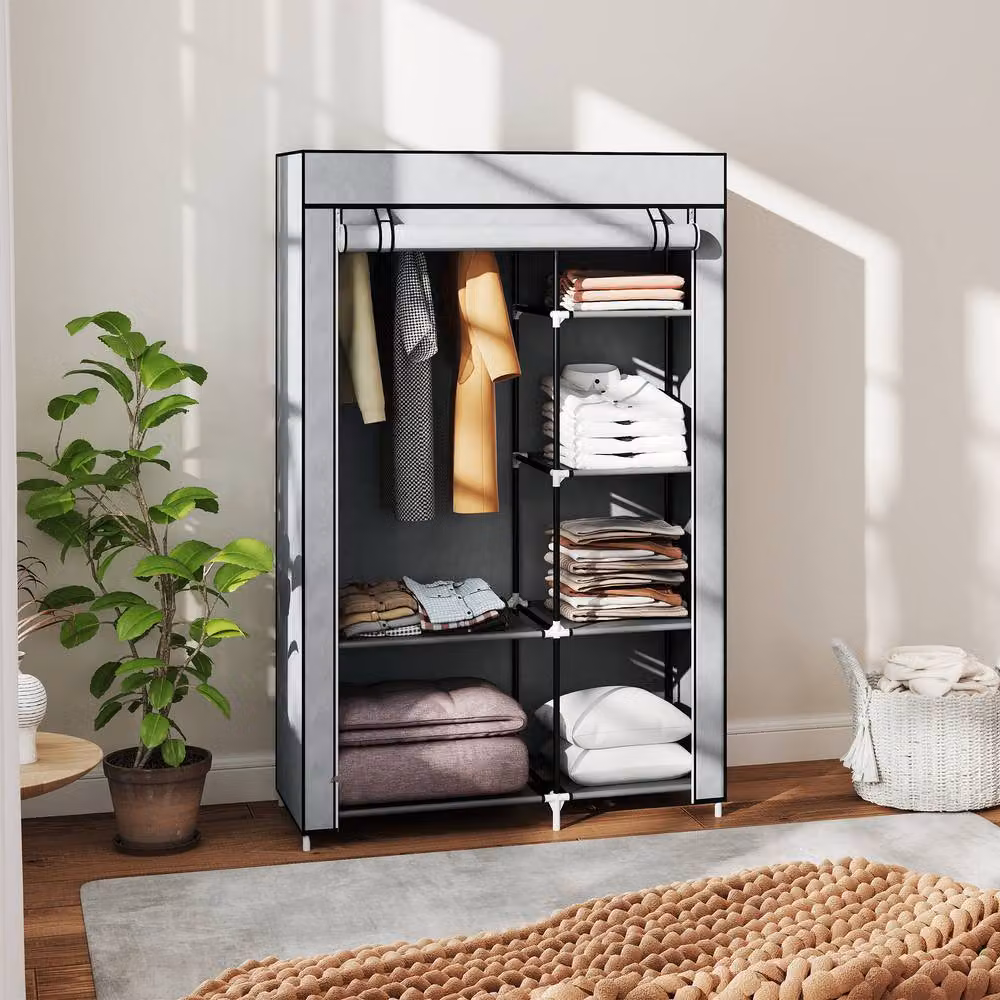 STILVORA Modern Grey Wardrobe with Roll Shutter, Internal Shelves and Hanging Rod, H: 162.5 cm x W: 103.0 cm – 5
