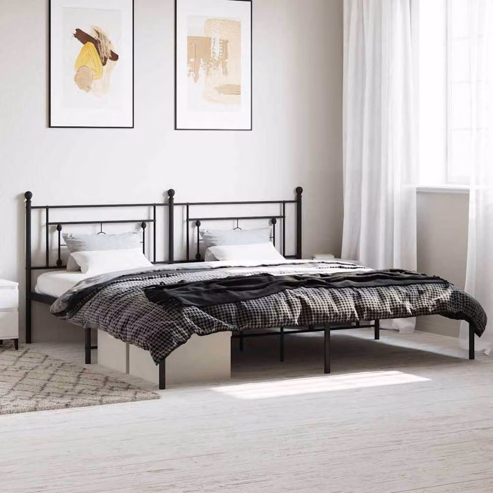 Berkfield Home Metal Bed Frame with Headboard, Black, W: 193 cm, D: 203 cm – 2