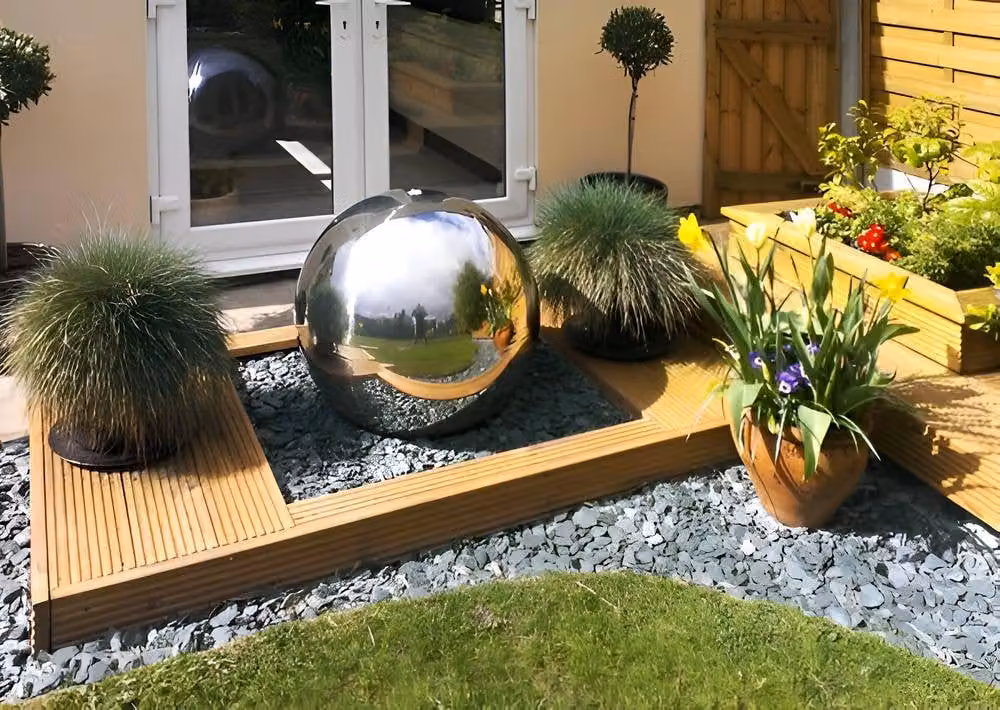 Primrose Polished Stainless Steel Sphere Water Feature Fountain with Lights, Silver, Height: 75 cm – 3