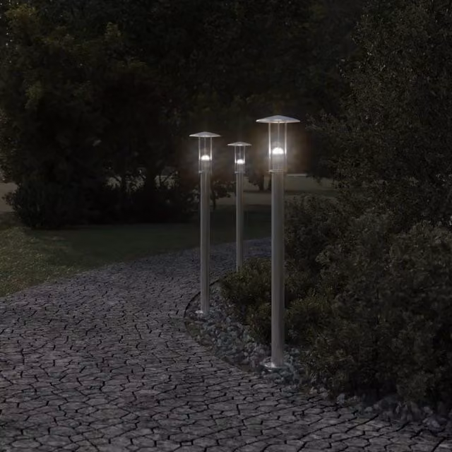 Berkfield Home Silver Stainless Steel Outdoor Floor Lamp, Height: 100 cm