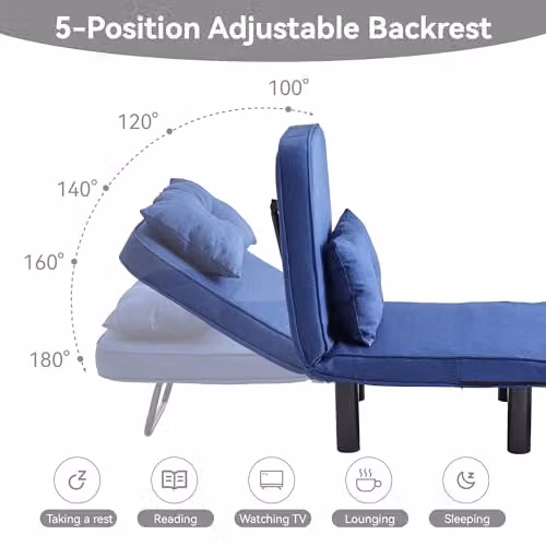 MCC Direct 4-in-1 Folding Single Sofa Bed and Convertible Lounge Sleeper Chair in Blue – 3
