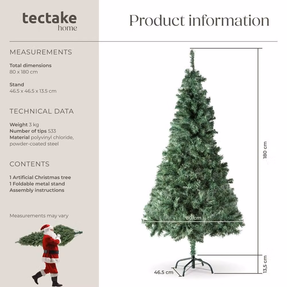 tectake Green Christmas Tree, Height: 180 cm – 6