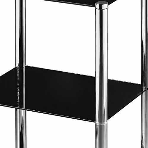Orsina 3 Tier Black Glass and Silver Metal Shelving Unit, W: 70 cm, D: 41 cm, H: 31 cm – 3