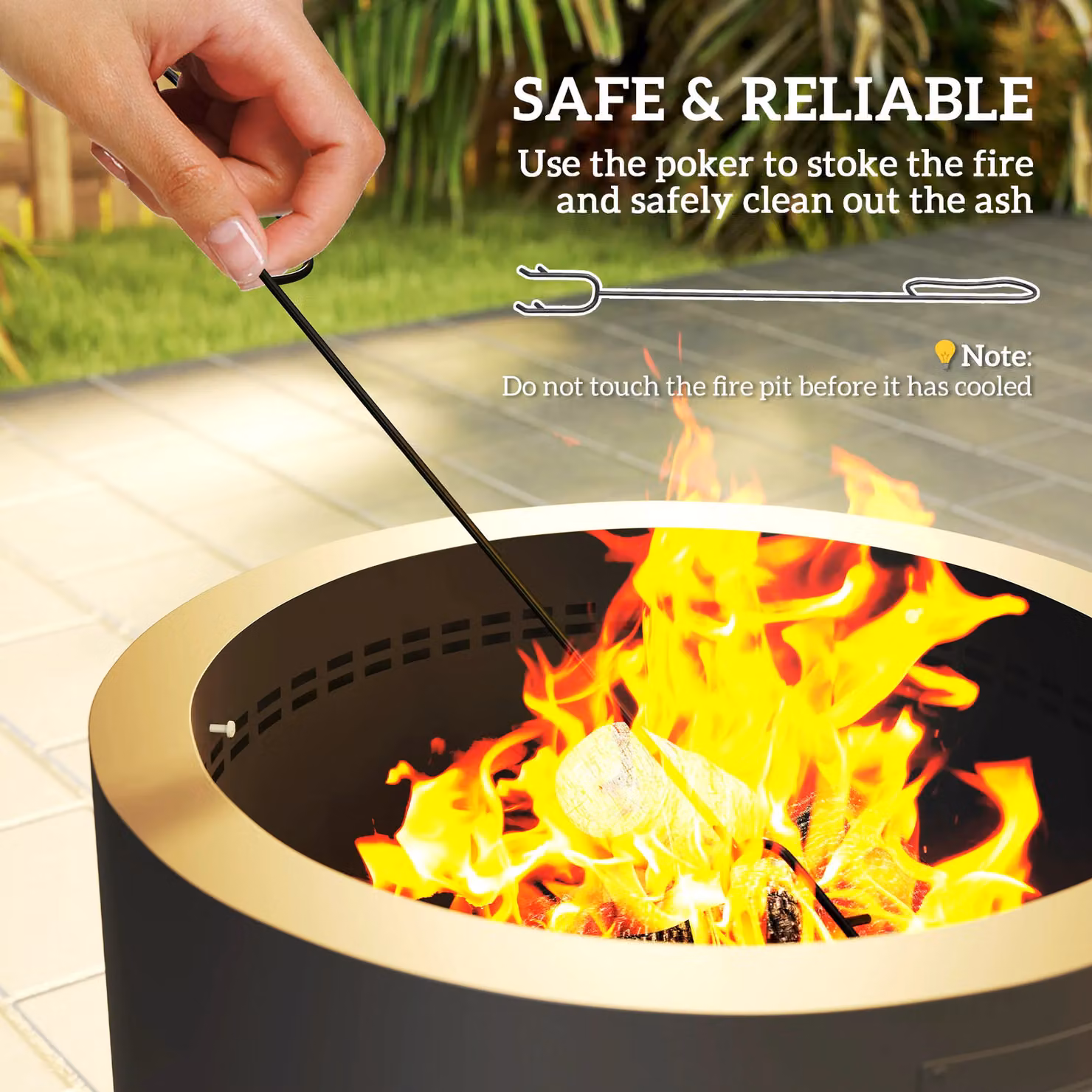 OUTSUNNY Black Round Outdoor Fire Pit with Lid and Fire Poker – 4