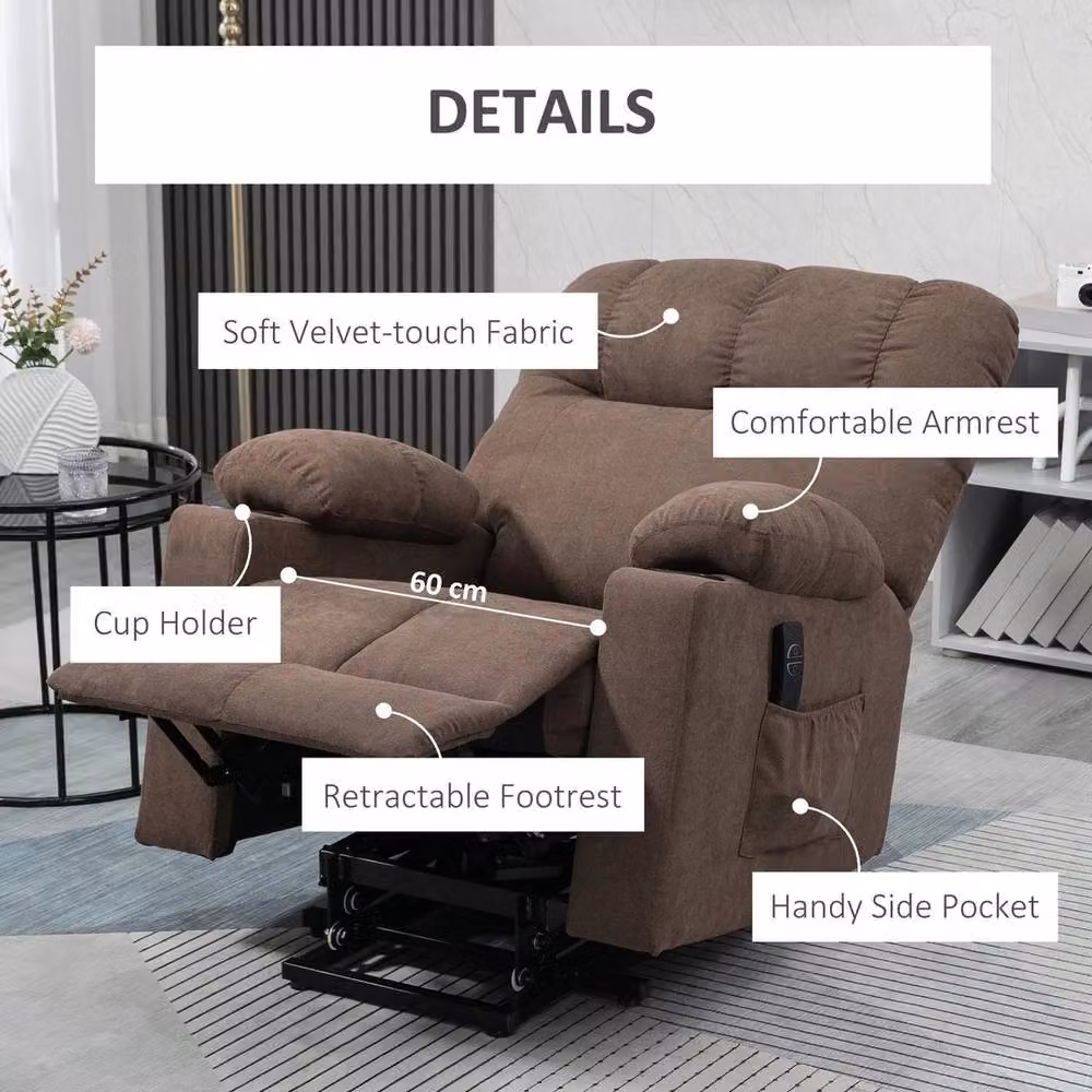 FORGEVIO Heavy Duty Powered Riser Recliner Chair Lift for Seniors in Brown Fabric – 5