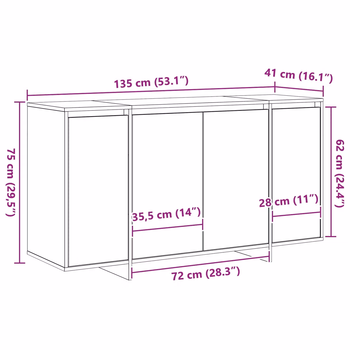 Berkfield Home Smoked Oak Sideboard in Brown, W: 135 cm, D: 41 cm, H: 75 cm – 5