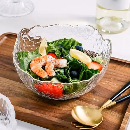 Eden & Willow Hammered Glass Serving Bowl with Gold Rim, Transparent, Medium – 4