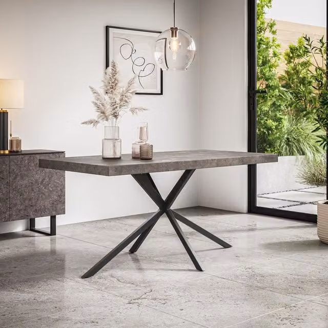 More4Homes Donni Rectangular 4-6 Seater Dining Table in Grey with Black Metal Legs, W: 160 cm, D: 80 cm, H: 75 cm – 1