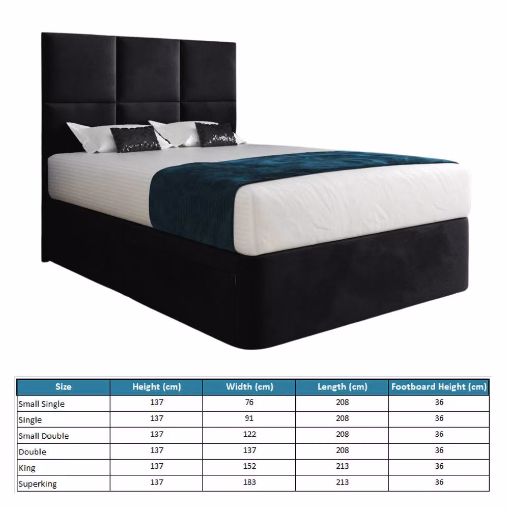 Casani Godalming Black Velvet Upholstered Divan Bed Frame with Floorstanding Headboard, W/D/H: 90 x 200 x 137 cm – 6