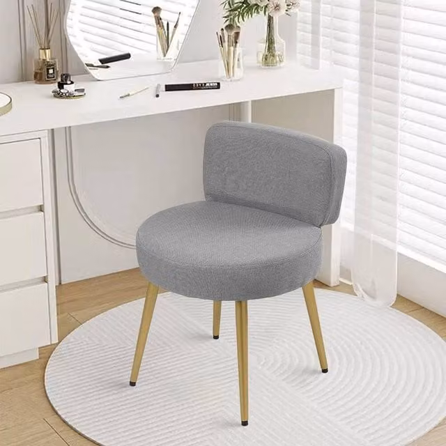 FORGEVIO Grey Bouclé Fabric and Metal Cylindrical Dressing Table Stool – 1