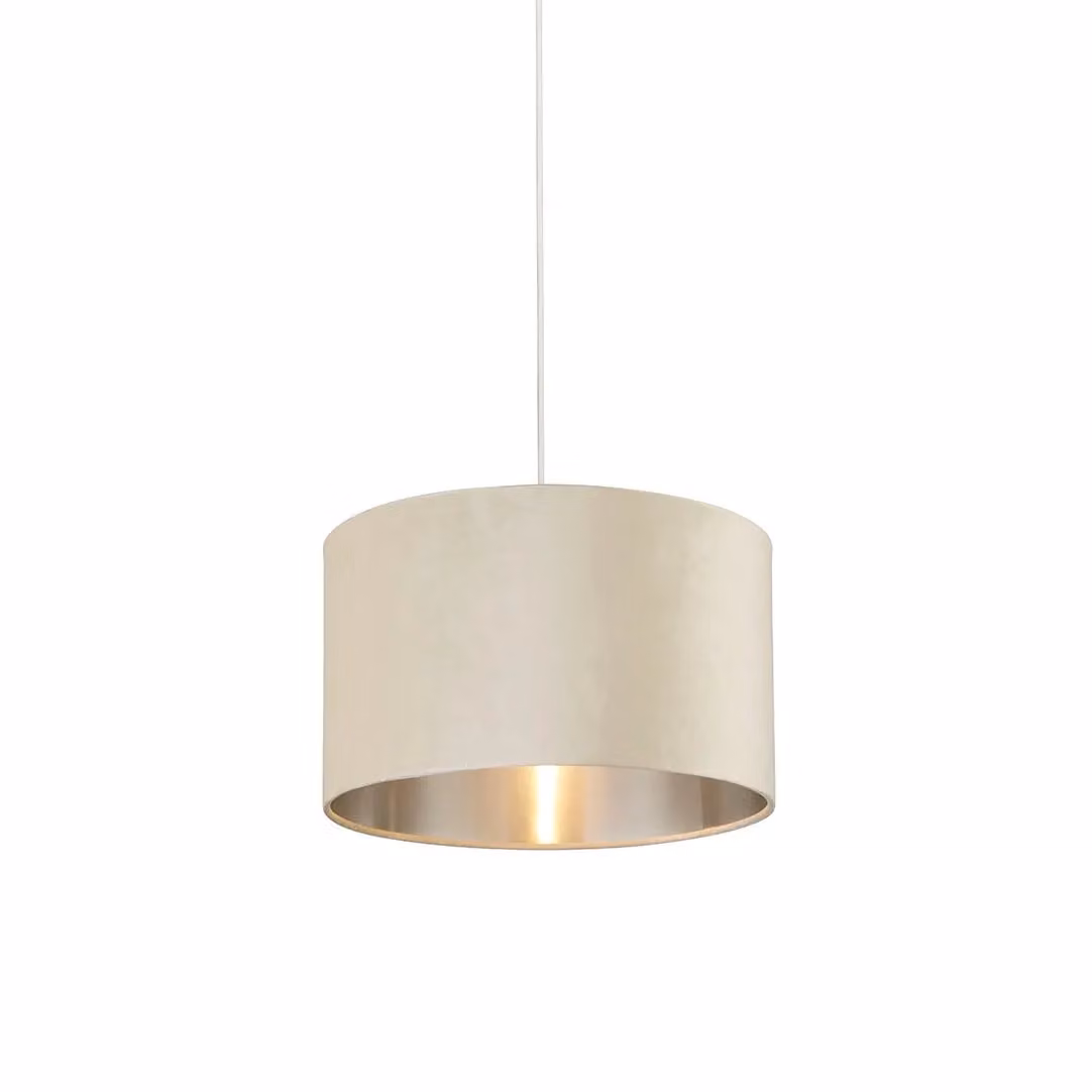 Lighting Collection Cream Velvet Drum Lamp Shade with Silver Inner, Diameter: 40 cm – 2