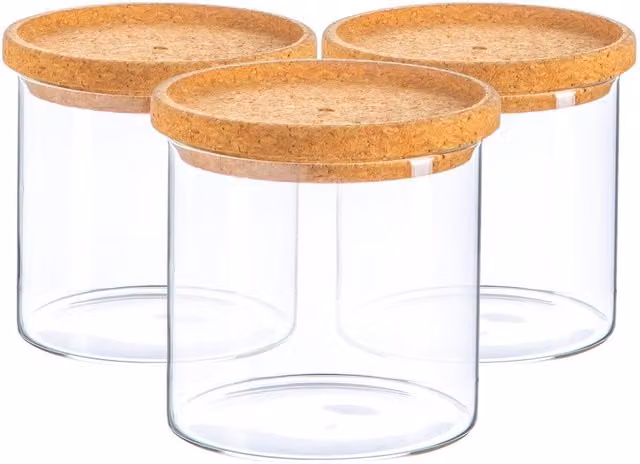 Argon Tableware Scandi Storage Jar with Cork Lid, Transparent and White, 0.55 l, Pack of 3