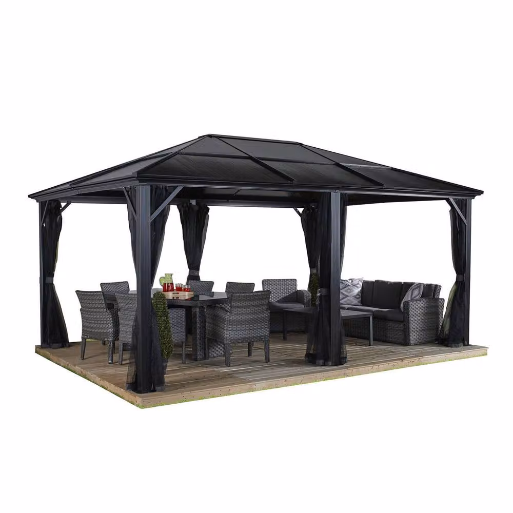 Sojag Meridien Hip Roof Gazebo in Black with Aluminium and Polycarbonate Frame, W: 365 cm, D: 365 cm, H: 270 cm – 2