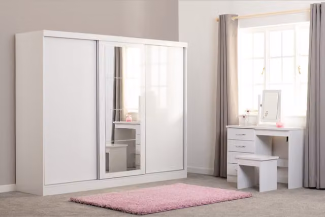 Seconique Modern 3 Door Sliding Wardrobe with Mirrored Doors in White Gloss