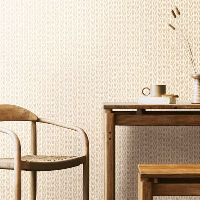 Hoopla Walls Ditsy Leaf Stripe Botanical Floral Wallpaper in Yellow and Beige