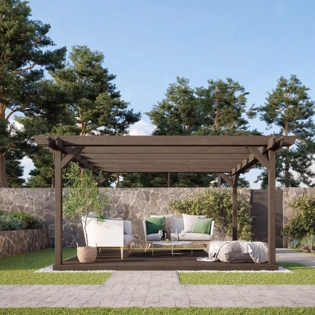 Rutland County Garden Furniture Ltd Double Garden Pergola and Decking Kit, Rustic Brown, W: 240 cm, D: 240 cm, H: 240 cm – 2