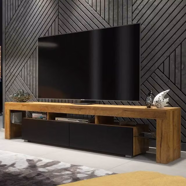 PAWNORA Modern TV Unit and Sideboard Cabinet in Brown Oak and Black Matt