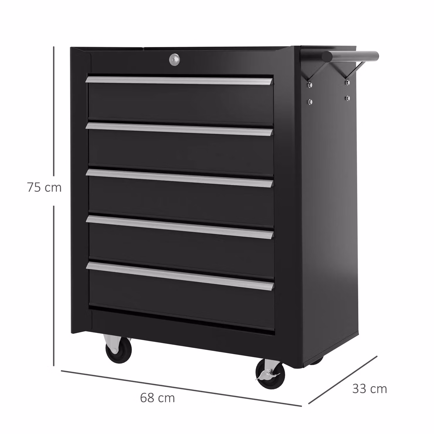 HOMCOM Lockable 5-Drawer Steel Tool Storage Cabinet with Wheels in Black and Silver – 4