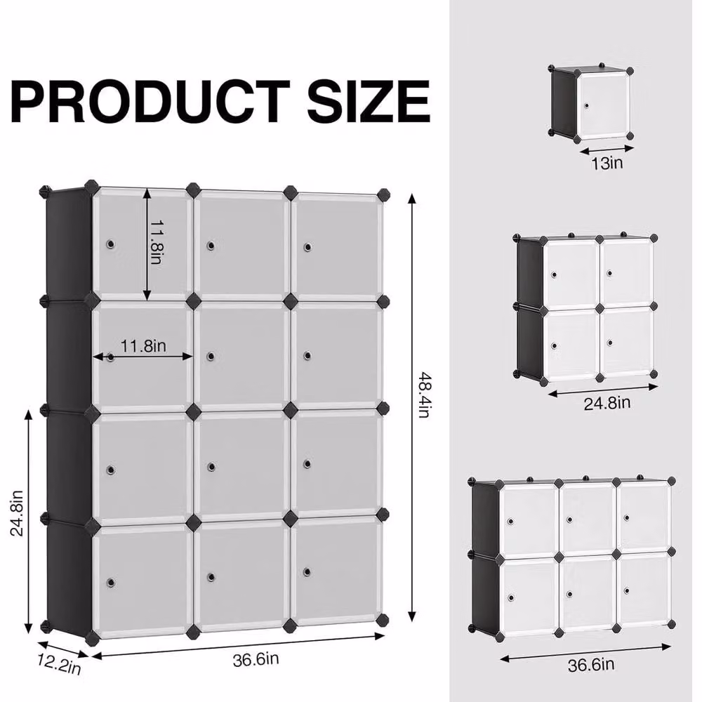 VOGREX 12 Cube Freestanding Storage Wardrobe and Plastic Cabinet in Grey – 2