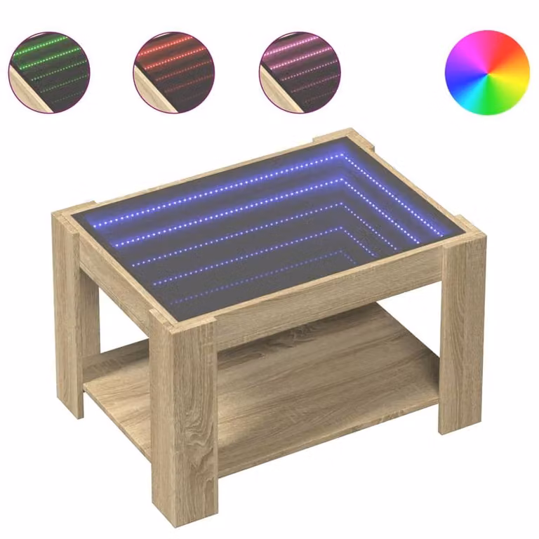 Berkfield Home Decorative LED Coffee Table in Sonoma Oak and Beige with Glass Top, W/D/H: 73 x 53 x 45 cm