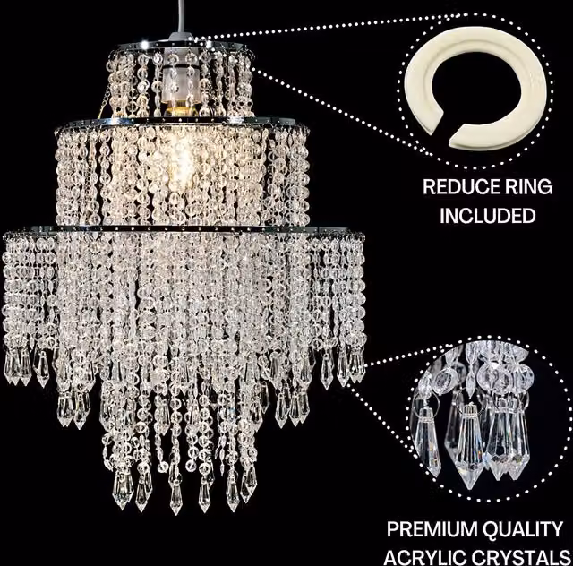Giggi 3-Tier Acrylic Crystal Light Shade in Transparent and Chrome