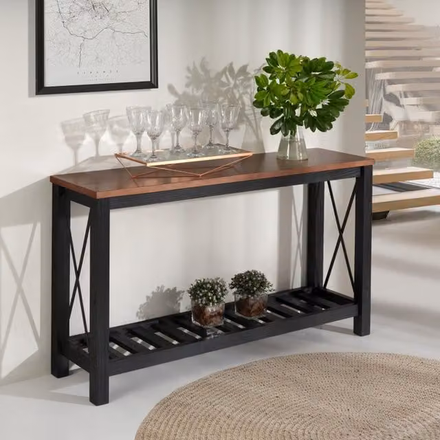Mercers Furniture Rustic Solid Pine Cottage Console Table and Sideboard in Black and Grey, W/D/H: 132 x 36 x 81 cm