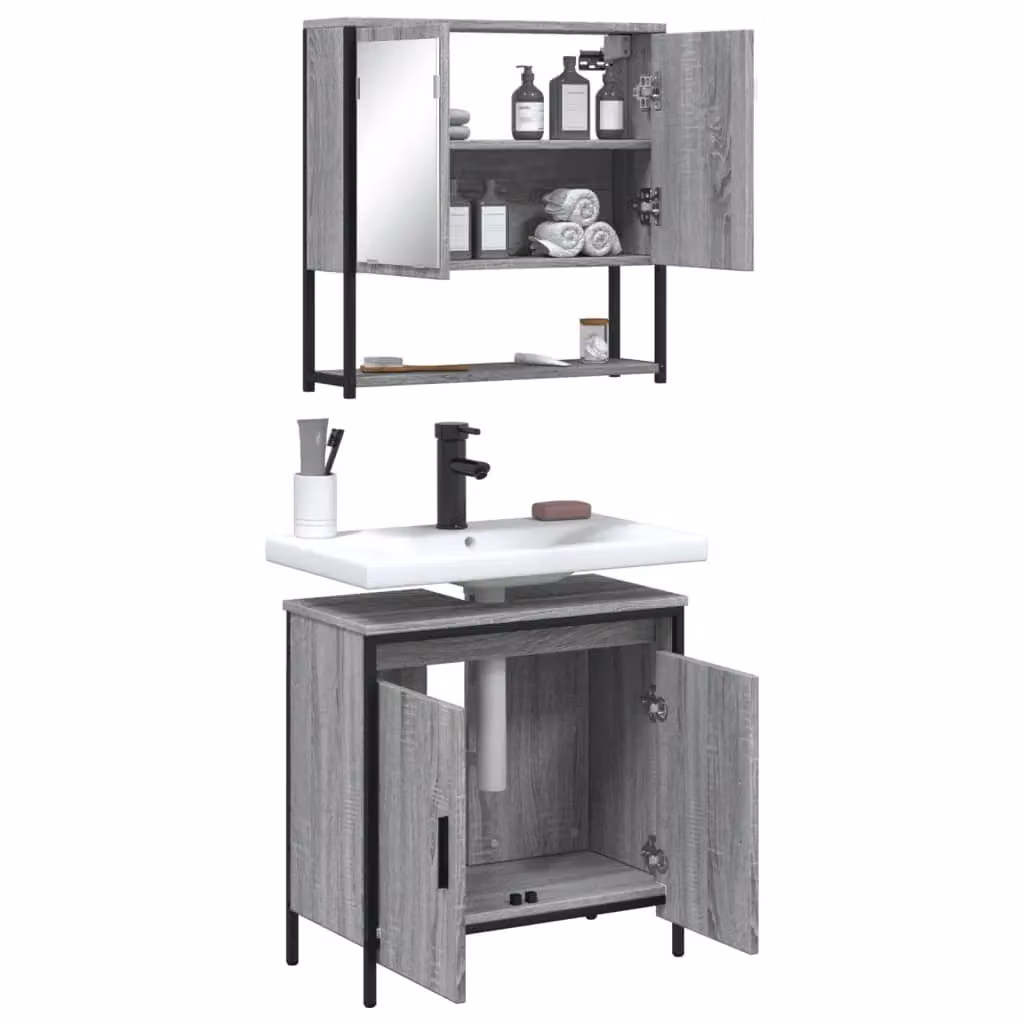 Berkfield Home 2 Piece Grey Modern Bathroom Furniture Set with Mirror Cabinet and Vanity Unit – 2