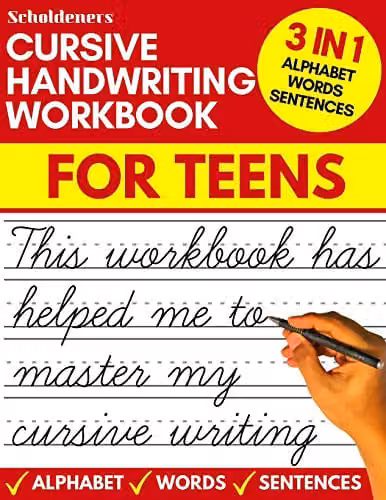 Scholdeners Cursive Handwriting Practice Workbook for Teens and Young Adults, Multicolour