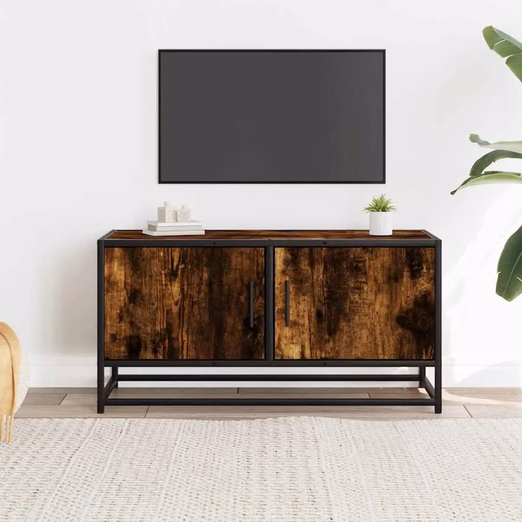 Berkfield Home Industrial TV Cabinet in Smoked Oak and Brown, W/D/H: 80 x 40 x 34.5 cm – 2
