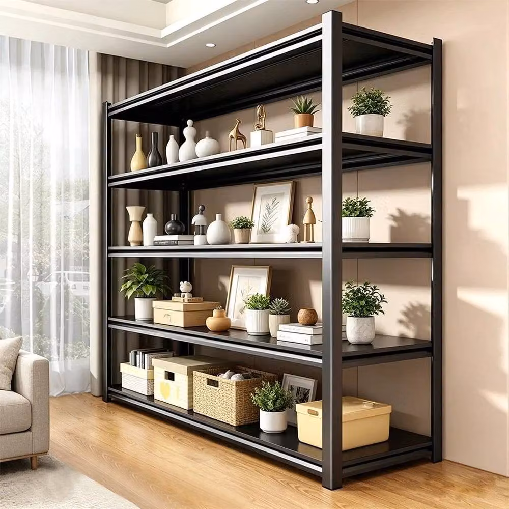 FORGEVIO 2-Piece Set of 5-Tier Metal Garage Shelves in Black, H 198 cm x W 100 cm x D 50 cm – 4