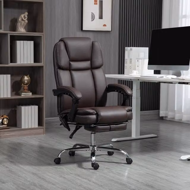 Vinsetto Brown Executive Office Chair with 6-Point Vibration Massage, Heat, and Synthetic Leather