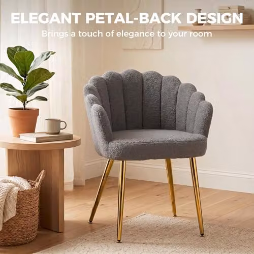 HOMCOM Modern Shell Lounge Chair with Armrests in Grey Bouclé Fabric and Metal Frame, W/D/H: 79 x 61.5 x 56 cm – 3